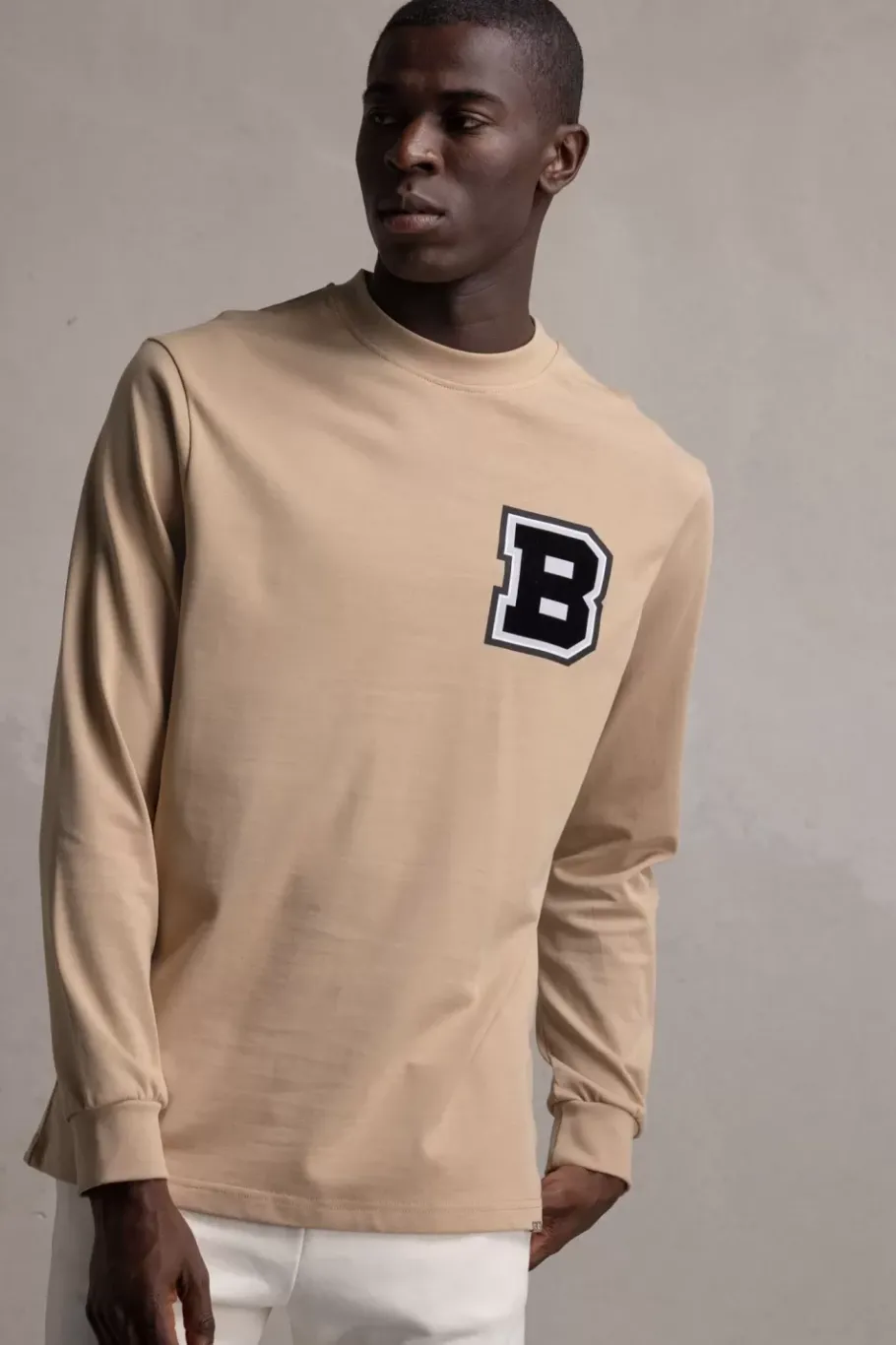Heren BALR. T-Shirts*Franck Relaxed B Crest Longsleeve Irish Cream