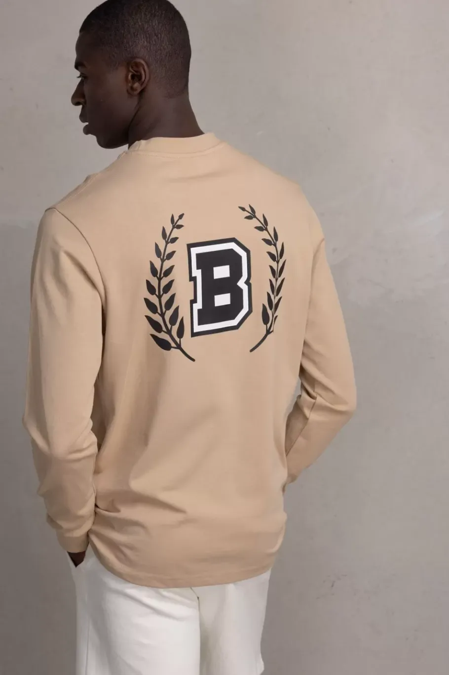 Heren BALR. T-Shirts*Franck Relaxed B Crest Longsleeve Irish Cream